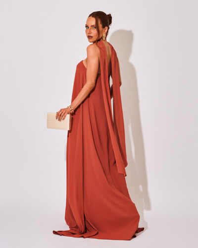 FotoVestido de Festa Longo Crepe Tomara que Caia com Lenço Terracota