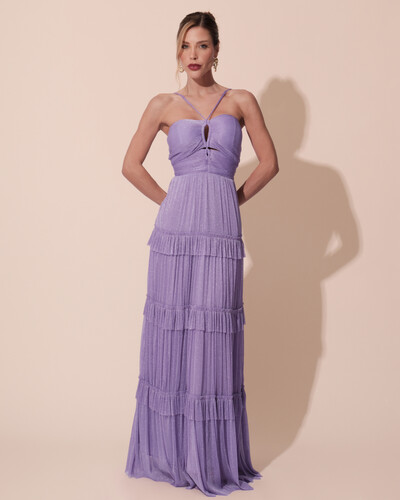 Foto Vestido de Festa Longo Tule com Saia Babado Lilás