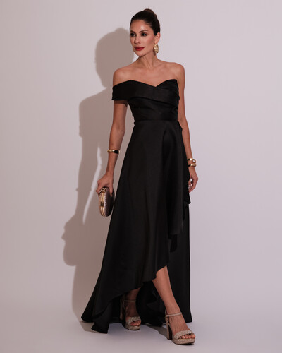 Foto Vestido de Festa Longo Zibeline um Ombro Só Mullet Preto