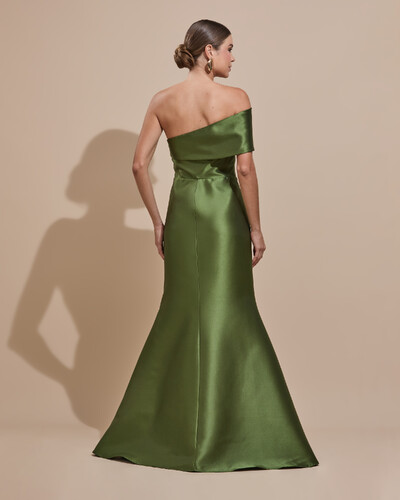 Foto Vestido de Festa Zibeline com Faixa Ombro a Ombro Verde Oliva