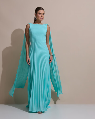 Foto Vestido de Festa Longo Crepe Chiffon Plissado com Lenço nas Alças Tiffany