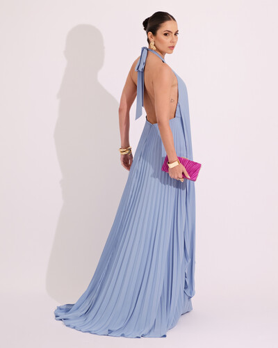 FotoVestidos de Festa Longo Chiffon Fluido Frente Única Plissado Duplo Serenity