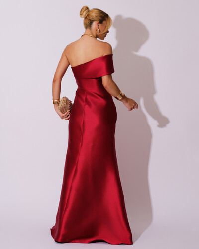 FotoVestido de Festa Zibeline com Faixa Ombro a Ombro Marsala