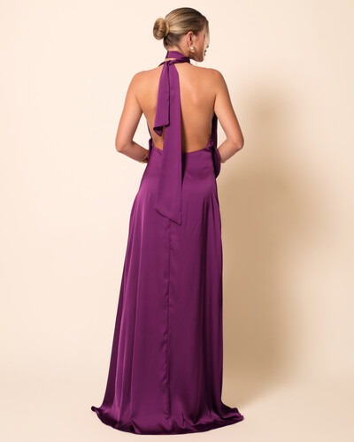 FotoVestido de Festa Longo Cetim Fluido Frente Única Degagê Mil Formas Roxo