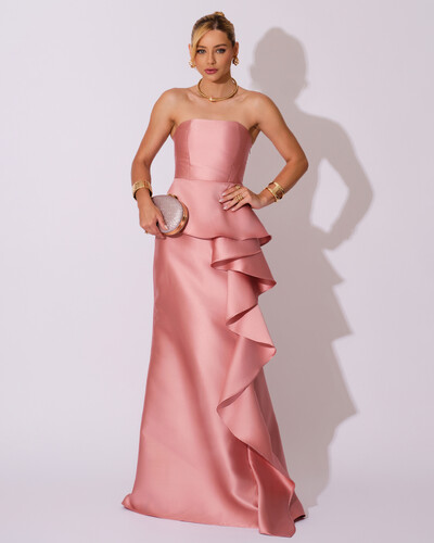 Foto Vestido de Festa Longo Tomara que Caia Babado Cascata Rose