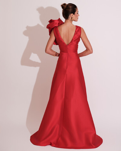 FotoVestido de Festa longo Zibeline Flor Vermelho