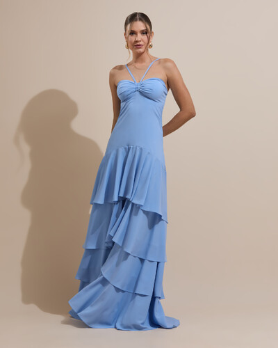 Foto Vestido Longo Crepe com Babado em Camadas Serenity
