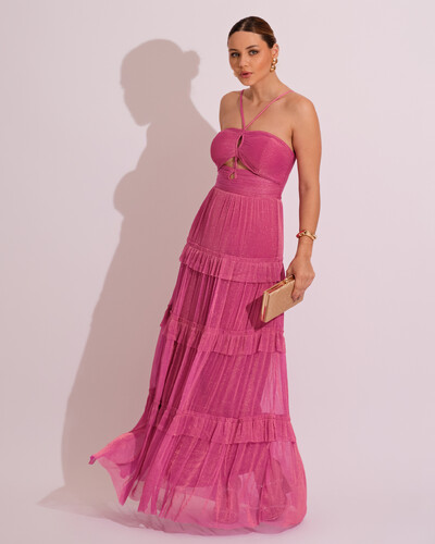 Foto Vestido de Festa Longo Tule com Saia Babado Pink