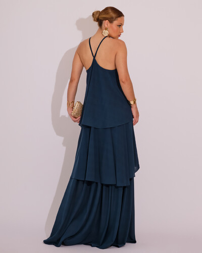 FotoVestido Longo Babado em Camadas Verde Escuro