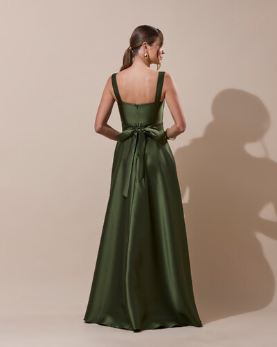 FotoVestido de Festa Longo Zibeline com Fenda e Faixa Verde Oliva New