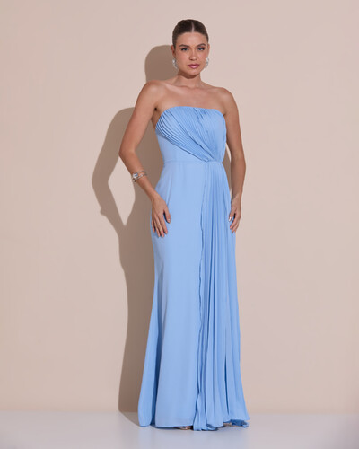 Foto Vestido de Festa Longo Tomara Que Caia Crepe Chiffon Plissado Lenço Lenço Serenity