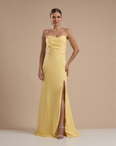 Foto Vestido de Festa Longo Tomara que Caia Alfaiataria Amarelo Manteiga