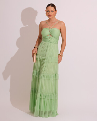 Foto Vestido de Festa Longo Tule com Saia Babado Verde Lima
