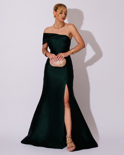 Foto Vestido de Festa Zibeline com Faixa Ombro a Ombro Verde Escuro