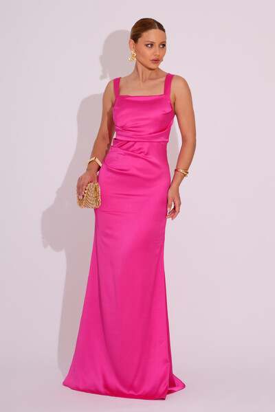 Foto Vestido Longo de Festa Cetim Alfaiataria Drapeado Sereia Pink
