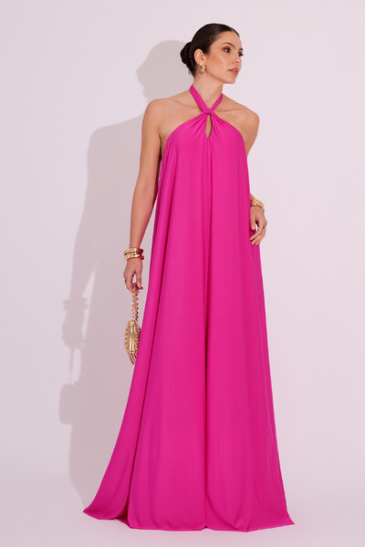 Foto Vestido Longo com Amarração em Malha Pink