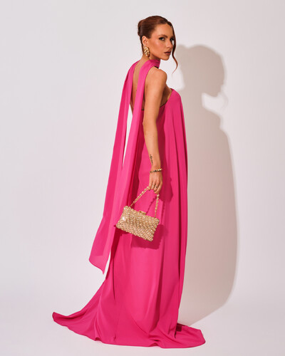 FotoVestido de Festa Longo Crepe Tomara que Caia com Lenço Pink