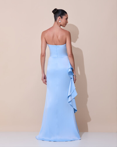 Foto Vestido de Festa Longo Tomara que Caia Cetim Babado Fenda Serenity