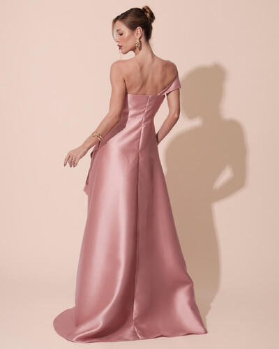 FotoVestido de Festa Longo Zibeline um Ombro Só Mullet Rose