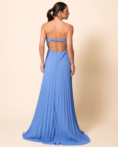 FotoVestido de Festa Longo Tomara que Caia Plissado Detalhe Azul Atlantis