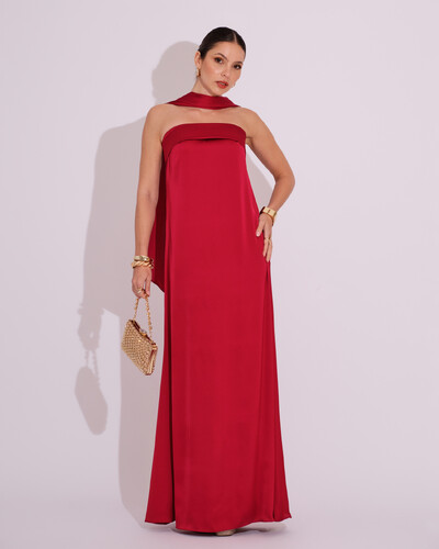 Foto Vestido Longo de Festa Tomara que Caia Cetim com Lenço Marsala