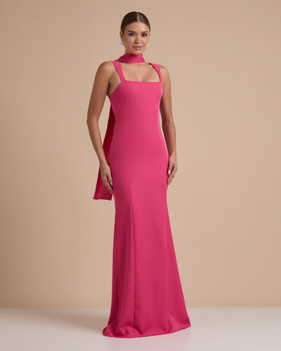 Foto Vestido de Festa Longo Alfaiataria Alça Larga e Lenço Pink