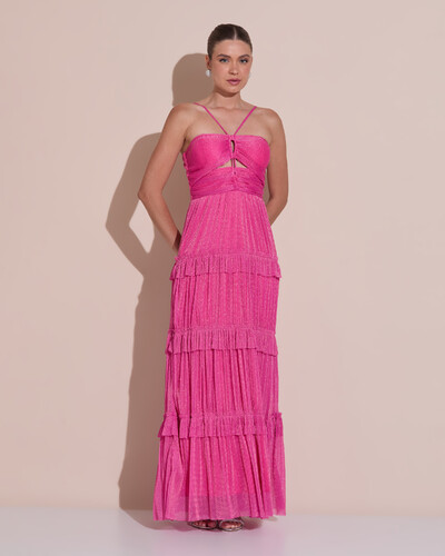 Foto Vestido de Festa Longo Tule com Saia Babado Pink