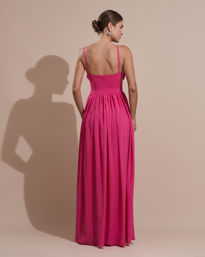Foto Vestido de Festa Longo Crepe Chiffon Drapeado com Alças Finas Pink New
