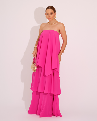 Foto Vestido de Festa Longo Tomara que Caia em Camadas Pink