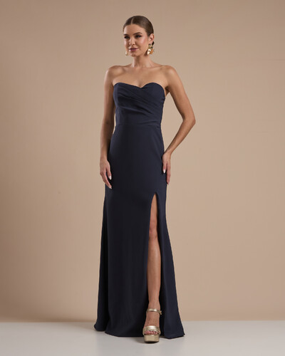 Foto Vestido de Festa Longo Tomara que Caia Alfaiataria Azul Marinho Escuro