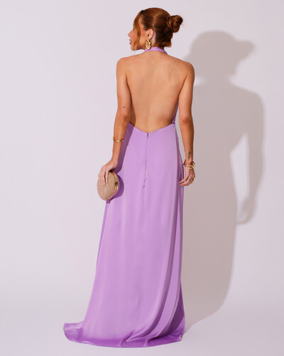 FotoVestido de Festa Longo Frente Única Degagê Cetim Fluido Lilás