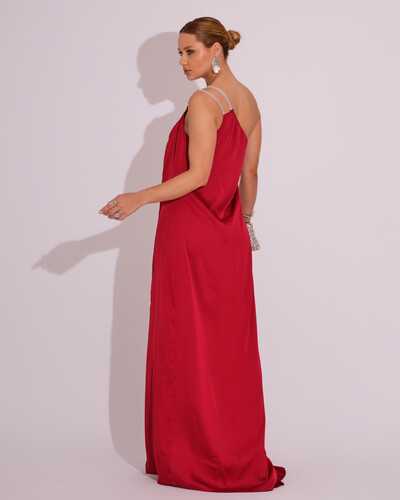 FotoVestido de Festa Longo Cetim Um Ombro Só Marsala