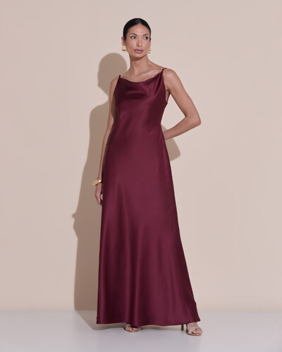 Foto Vestido de Festa Midi Fivela Costas Cetim Marsala
