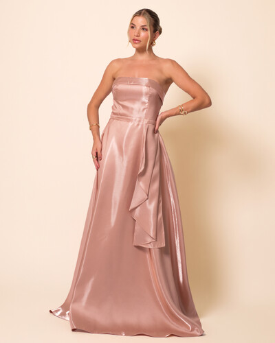 Foto Vestido de Festa Longo Cetim Cristal Tomara que Caia Detalhe Mocha Mousse