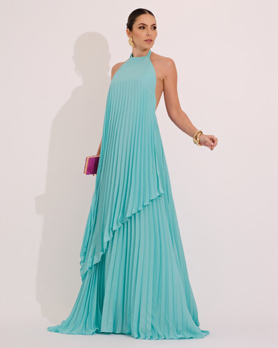 Foto Vestidos de Festa Longo Chiffon Fluido Frente Única Plissado Duplo Tiffany