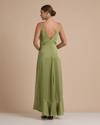 FotoVestido Midi Babado Acetinado Verde Pistache