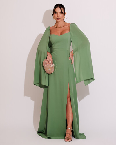 Foto Vestido de Festa Longo com Capa Verde Matcha