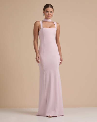 Foto Vestido de Festa Longo Alfaiataria Alça Larga e Lenço Rosa Claro