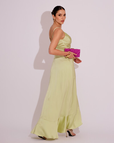FotoVestido Midi Babado Acetinado Verde Lima