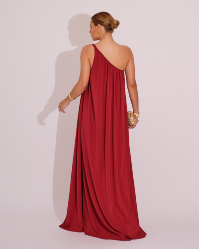 FotoVestido de Festa Longo Crepe Fluido um Ombro Só com Lenço Marsala