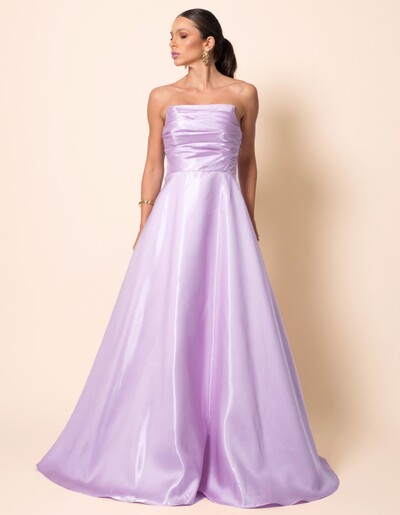 Foto Vestido de Festa Longo Cetim Cristal Tomara que Caia Drapeado Lilás