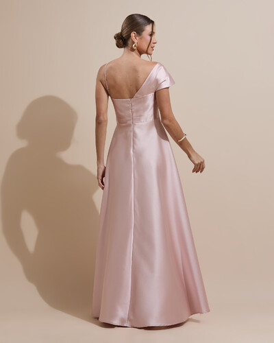 Foto Vestido de Festa longo Faixa Ombro e Fenda Zibeline Rosa Nude