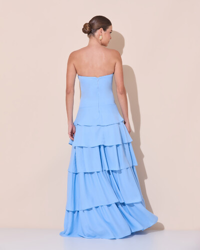 Foto Vestido De Festa Longo Tomara que Caia Drapeado Crepe Chiffon Babado Camadas Serenity