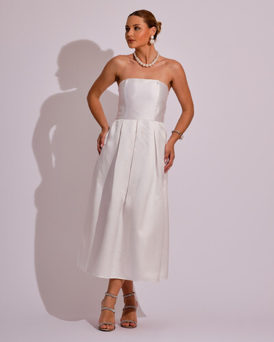 Foto Vestido Midi Tomara que Caia Zibeline Com Pregas Branco