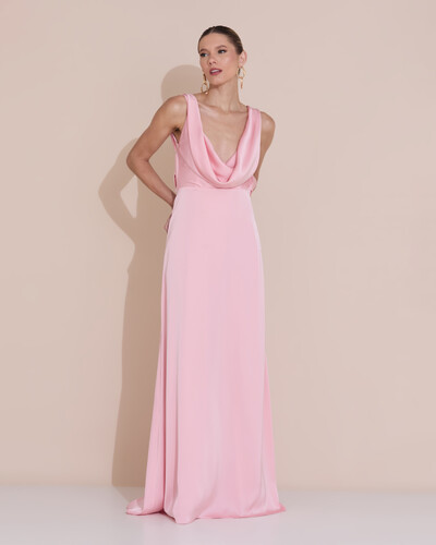 Foto Vestido de Festa Longo Cetim Fluido Degagê Rose Gold