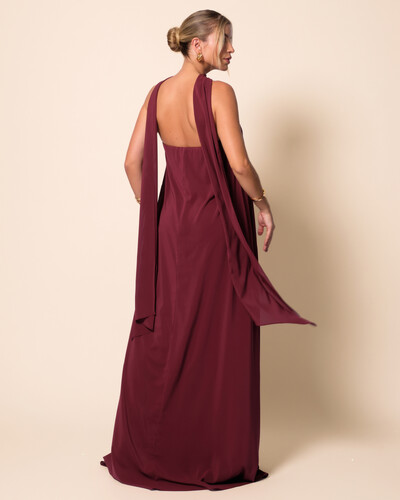 FotoVestido de Festa Longo Crepe Tomara que Caia com Lenço Marsala