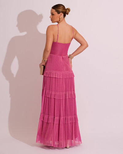 FotoVestido de Festa Longo Tule com Saia Babado Pink