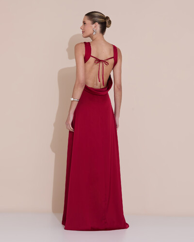 Foto Vestido de Festa Longo Cetim Fluido Degagê Marsala