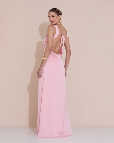 Foto Vestido de Festa Longo Cetim Fluido Degagê Rose Gold