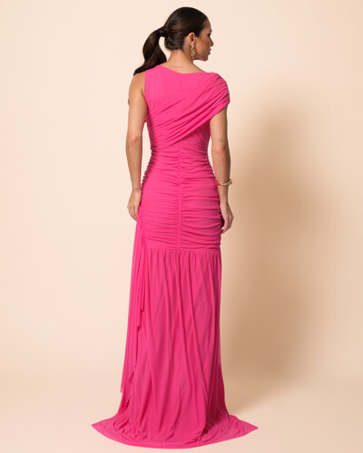 FotoVestido de Festa Longo Tule Faixa Detalhe Drapeado Pink